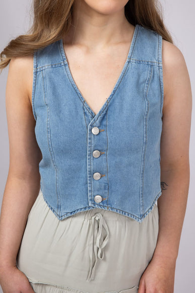 Denim V-Neck Button Up Vest for Women