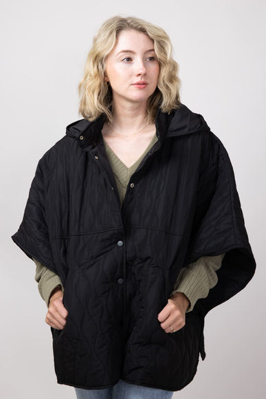 Quilted Puffer Poncho for Women in Black 