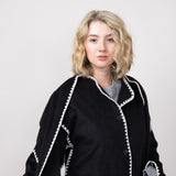 Elan Blanket Stitch Jacket with Detachable Scarf for Women in Black