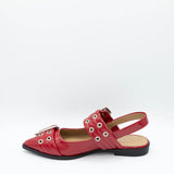 Soda Grillo Buckle Sling Flats for Women in Red