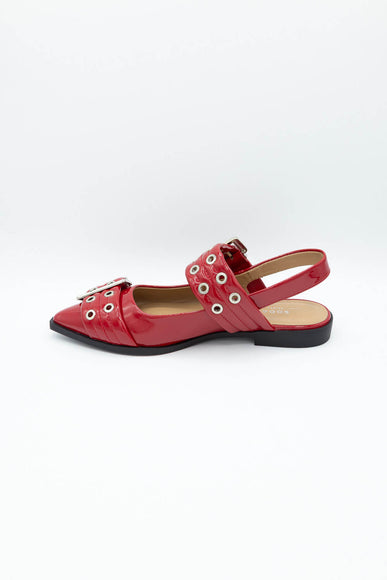 Soda Grillo Buckle Sling Flats for Women in Red