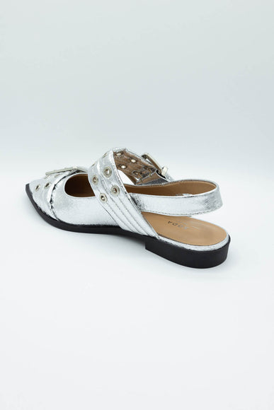  Soda Grillo Buckle Sling Flats for Women in Silver 