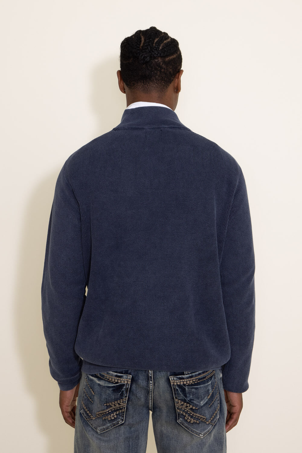 Sand Washed ¼ Zip Sweater for Men in Navy Blue | 9050-MIDNTNVY 