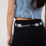 Oval Turquoise Concho Chain Belt for Women in Silver