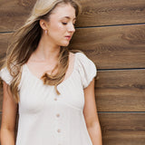  Linen Flare Button Detail Dress for Women in Oatmeal 