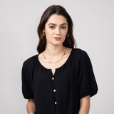 Chris & Carol Button Front Puff Sleeve Shirt for Women in Black