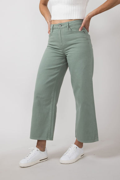 Hidden Nori High Rise Wide Leg Cropped Jeans for Women in Green