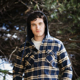 Hooded Plaid Flannel Shirt for Men in Navy