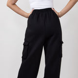 Drawstring Cargo Sweatpants for Women in Black