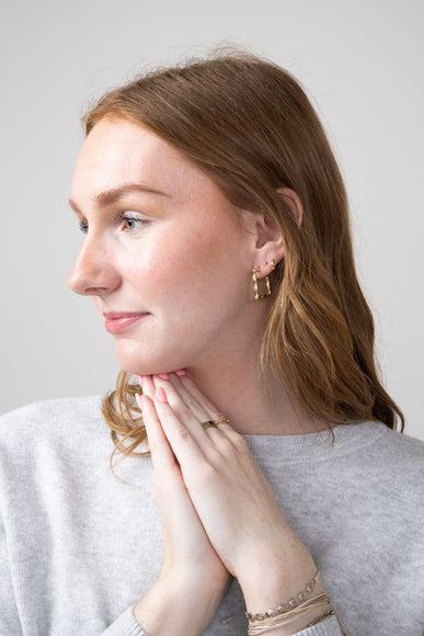 Square Bamboo Earrings for Women in Gold