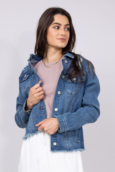 KanCan Frayed Hem Denim Jacket for Women