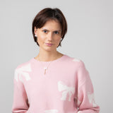 White Bow Sweater for Women in Pink