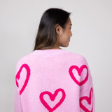 Long Sleeve Pink Hearted Sweater for Women in Pink 