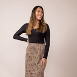 Leopard Print Midi Skirt for Women in Brown