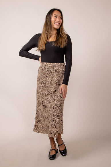 Leopard Print Midi Skirt for Women in Brown