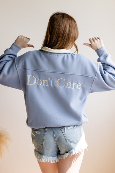 Bailey Rose Don’t’ Know Don’t Care Fleece Quarter Zip Sweatshirt for Women in Moody Sky