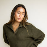 Quarter Zip Henley Sweater for Women in Olive