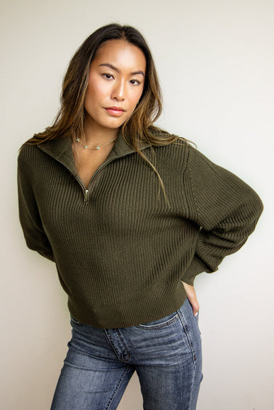 Quarter Zip Henley Sweater for Women in Olive