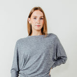 Mono B Hatchi Dolman Sleeve Crewneck Top for Women in Grey