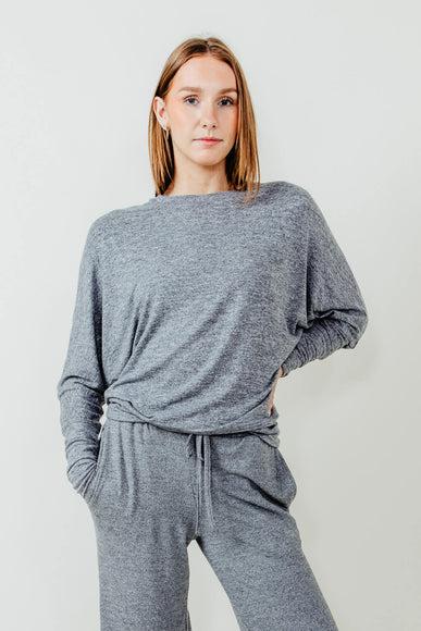 Mono B Hatchi Dolman Sleeve Crewneck Top for Women in Grey