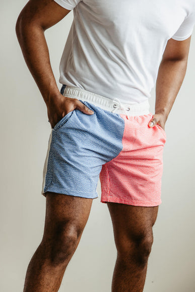 Simply Southern Vertical Stripe Swim Shorts for Men in Red and Blue