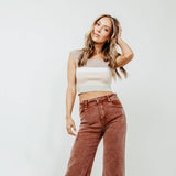 Washed Marine Straight Wide Jeans for Women in Rust