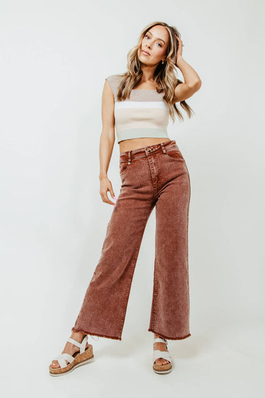 Washed Marine Straight Wide Jeans for Women in Rust