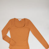 Long Sleeve Bodysuit for Women in Camel