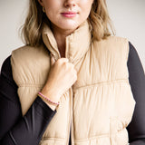 Love Tree Crinkle Puffer Vest for Women in Khaki