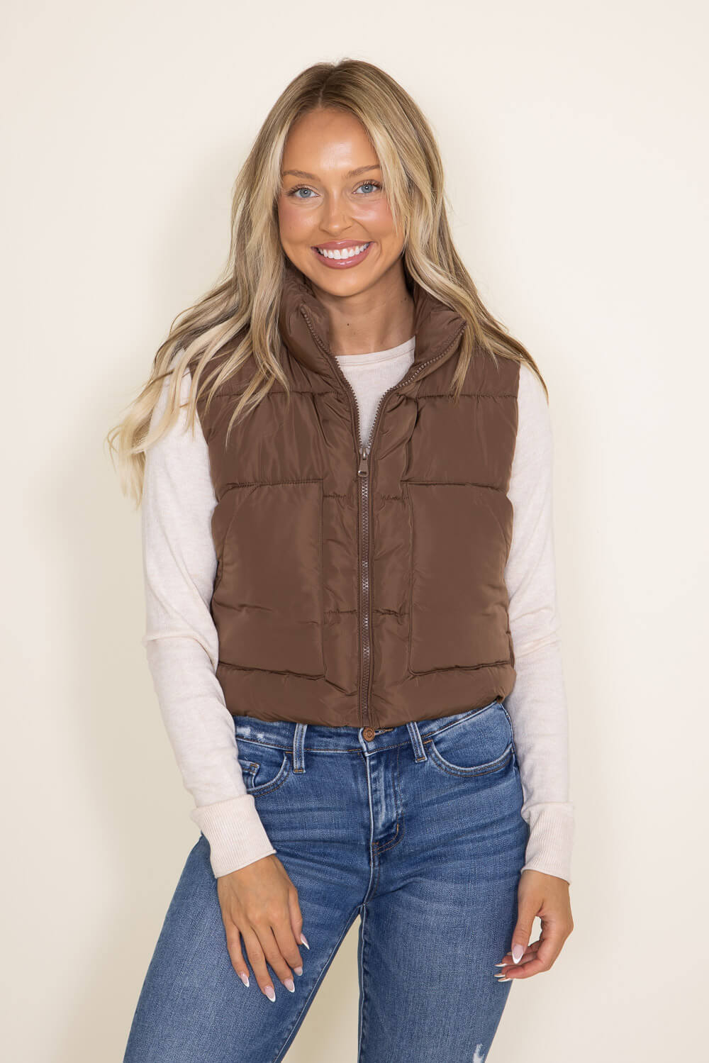 Love Tree Cropped Puffer Vest For Women In Brown 5073vm Cocoa Gliks 9883