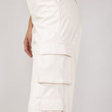 Love Tree Pleather Cargo Pants for Women in Ivory