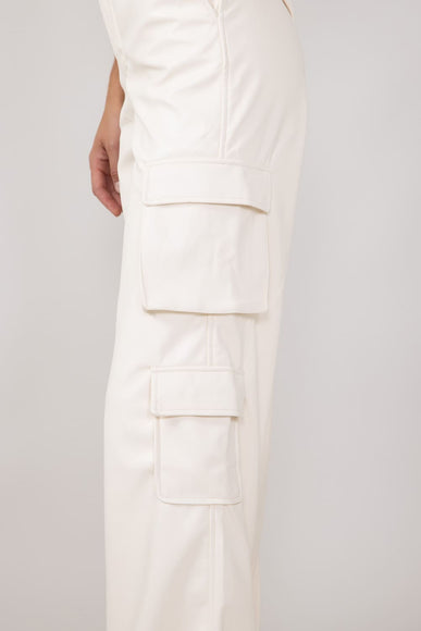 Love Tree Pleather Cargo Pants for Women in Ivory