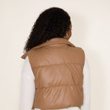 Love Tree Faux Leather Cropped Puffer Vest for Women in Brown