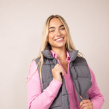 Love Tree Front Pocket Cropped Puffer Vest for Women in Slate