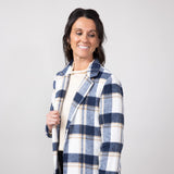 Love Tree Plaid Full Length Coat for Women in Navy