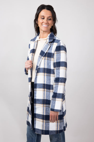 Love Tree Plaid Full Length Coat for Women in Navy