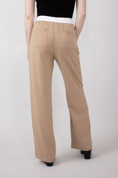 Love Tree Stripe Drawstring Trouser Pants for Women in Khaki