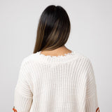 Pumpkin Patch V-Neck Frayed Sweater for Women in Ivory