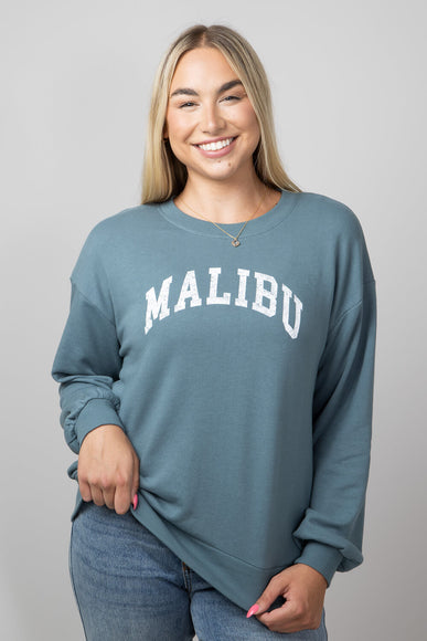 C & C California Millie Malibu Beach Terry Crewneck Pullover for Women in Goblin Blue 