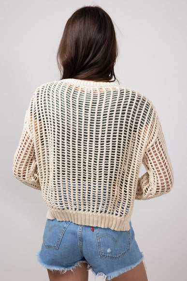 Crochet Long Sleeve Top for Women in Natural