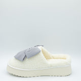 MIA Platform Bow Slippers for Women in Light Blue Grey