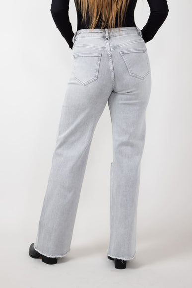 Mica High Rise Wide Leg Raw Hem Jeans for Women in Grey