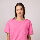 Mineral Wash Knit T-Shirt for Women in Pink