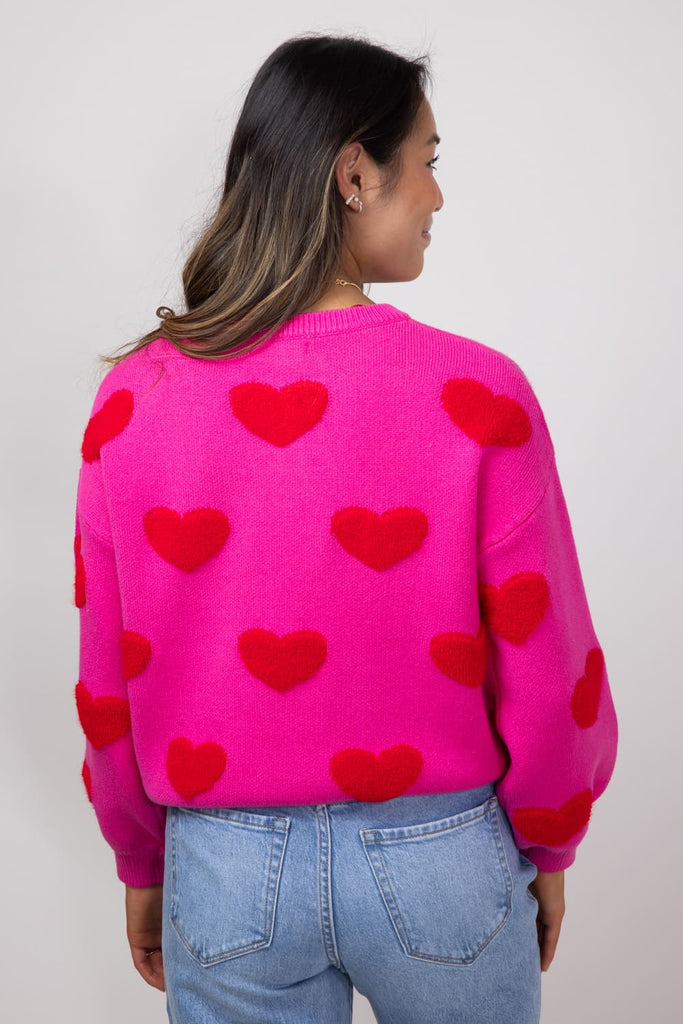 Miracle Multi Heart Sweater for Women in Hot Pink Red W8373 HPINK Glik s