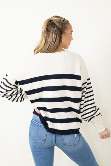 Navy Striped Sweater for Women in Ivory