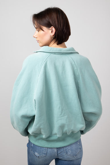 Snap Button Collared Fleece for Women in Sage