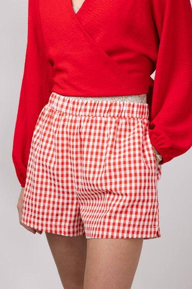 Plaid Boxer Lounge Shorts for Women in Red