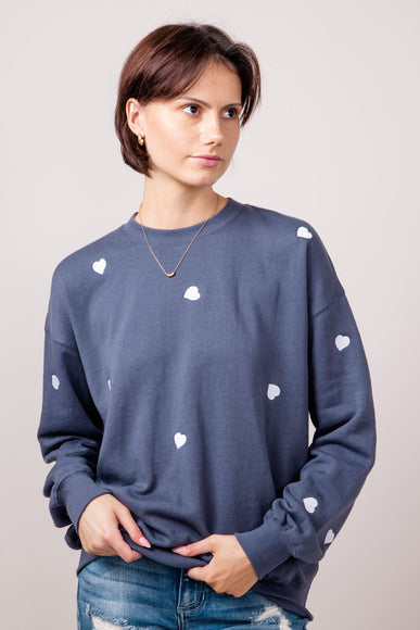 1897 Active Heart Embroidery Sweatshirt for Women in Blue