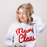 1897 Active Mama Clause Embroidered Fleece Sweatshirt for Women in Ice Grey