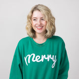 1897 Active Merry Patch Embroidered Fleece Sweatshirt for Women in Kelly Green